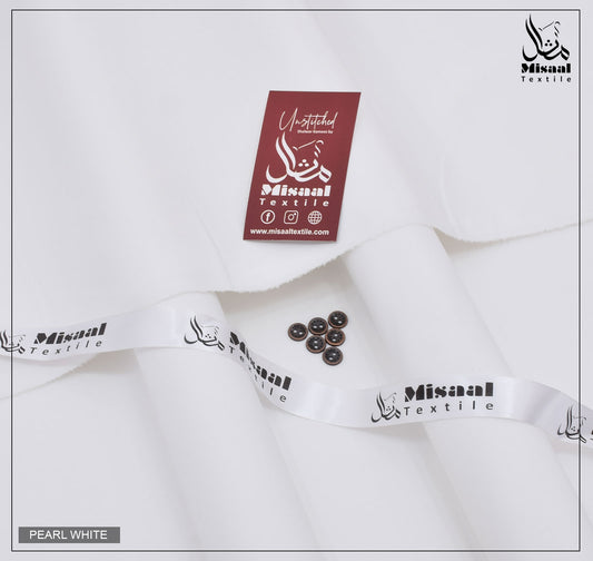 White fabric with 'Misaal Textile' branding and buttons on a white background