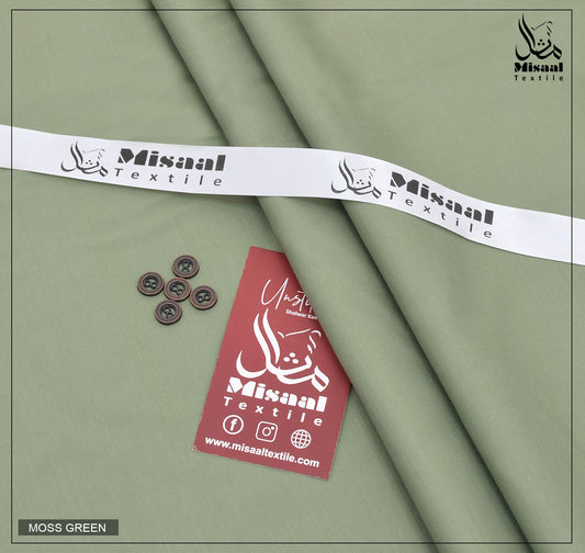 Missaal Textile fabric with buttons and a tag on a green background