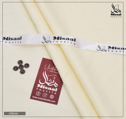 Misaal Textile branded ribbon and tag on cream fabric
