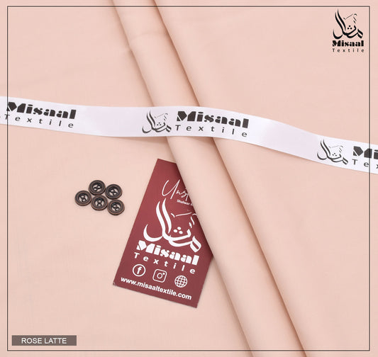 Misaal Textile fabric with a tag and buttons on a beige background