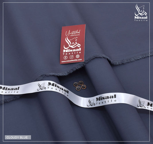 Navy blue fabric with Misaal Textile label and branding