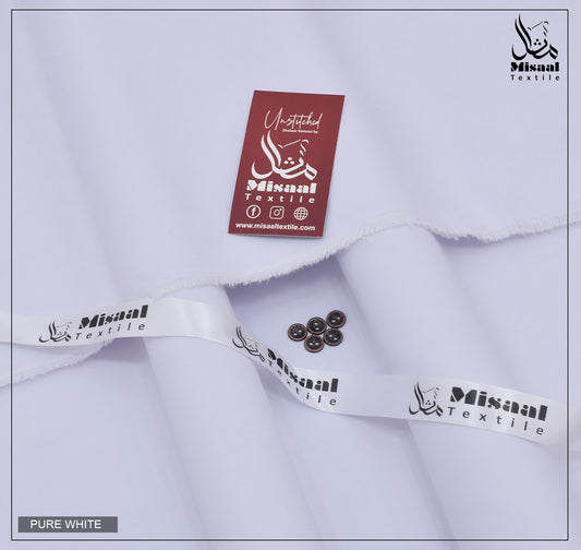 White shirt with Misaal Textile labels on a light gray background